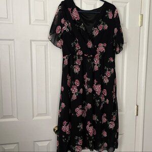 SHEIN Black Dress with Pink Floral Design